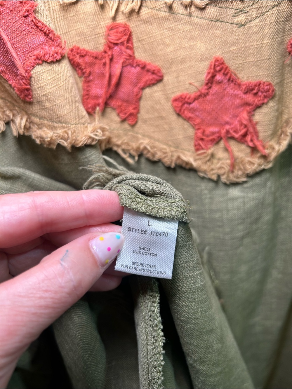 Oli & Hali Embroidered Star Shacket Olive Green Boho Oversized Tunic Button Up - Picture 9 of 9